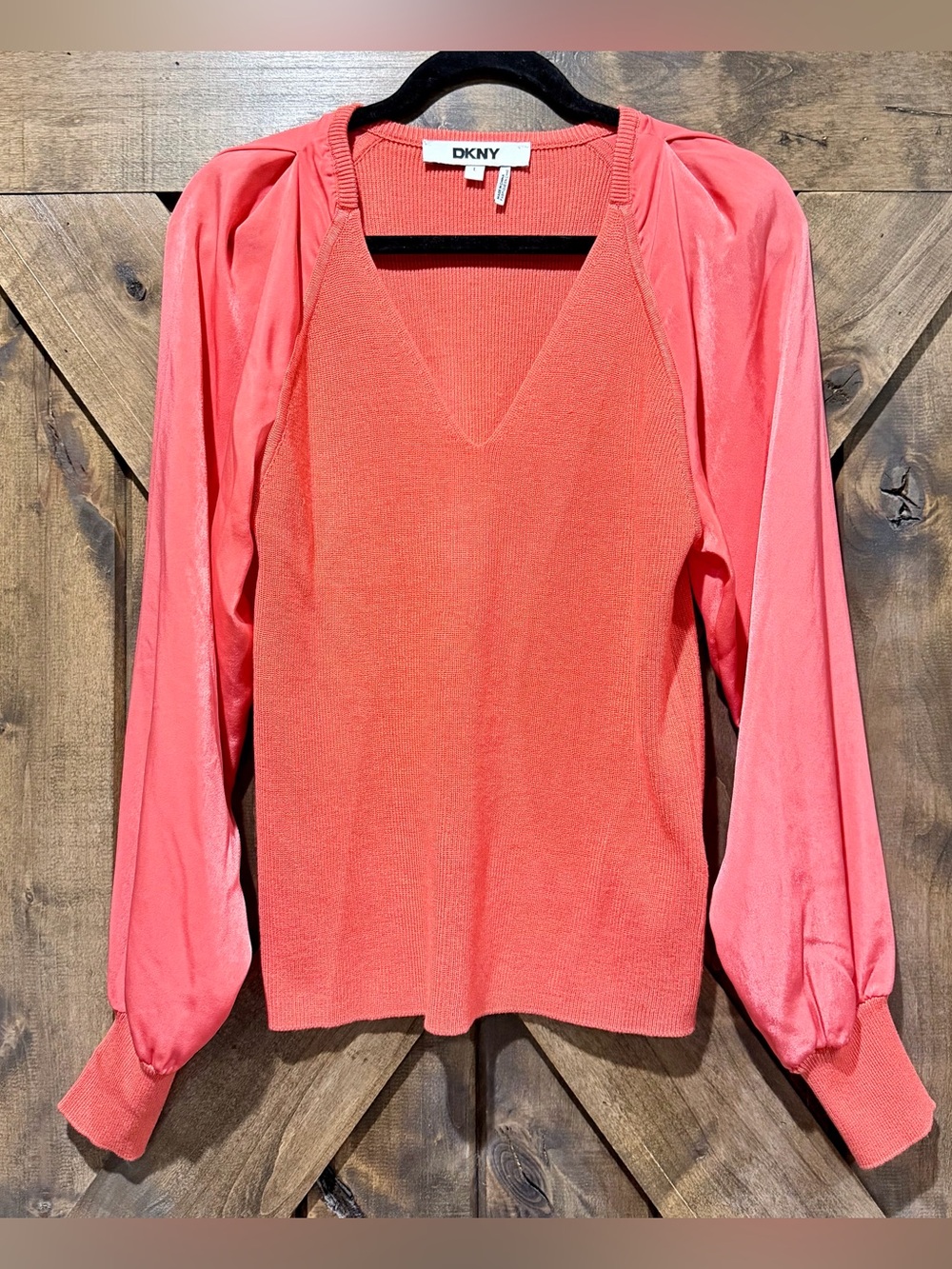 DKNY Coral Mixed Media Long Sleeve Top